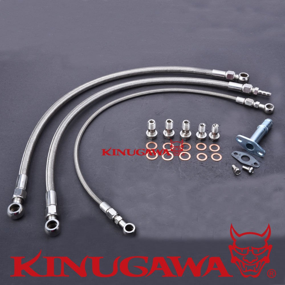Kinugawa Turbo Oil & Water Line Kit - RB20DET/RB25DET/RB30ET w/Garrett Ball Bearing High-Mount Turbo 320-14035-063